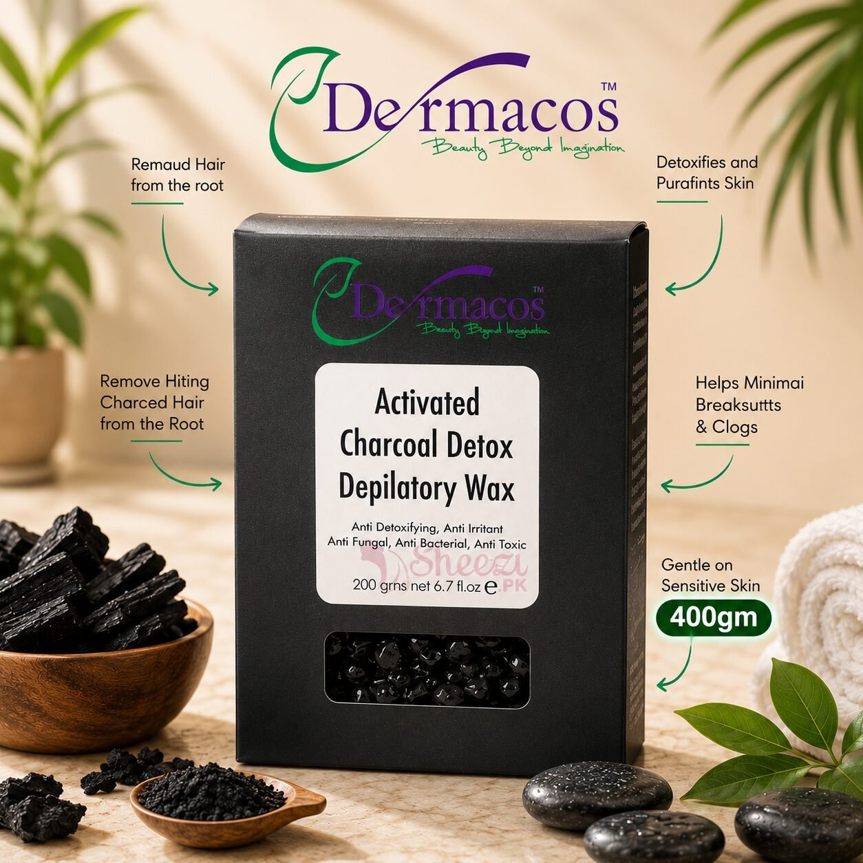 Dermacos Activated Charcoal Liposoluble Depilatory Wax (400gm) — view 1