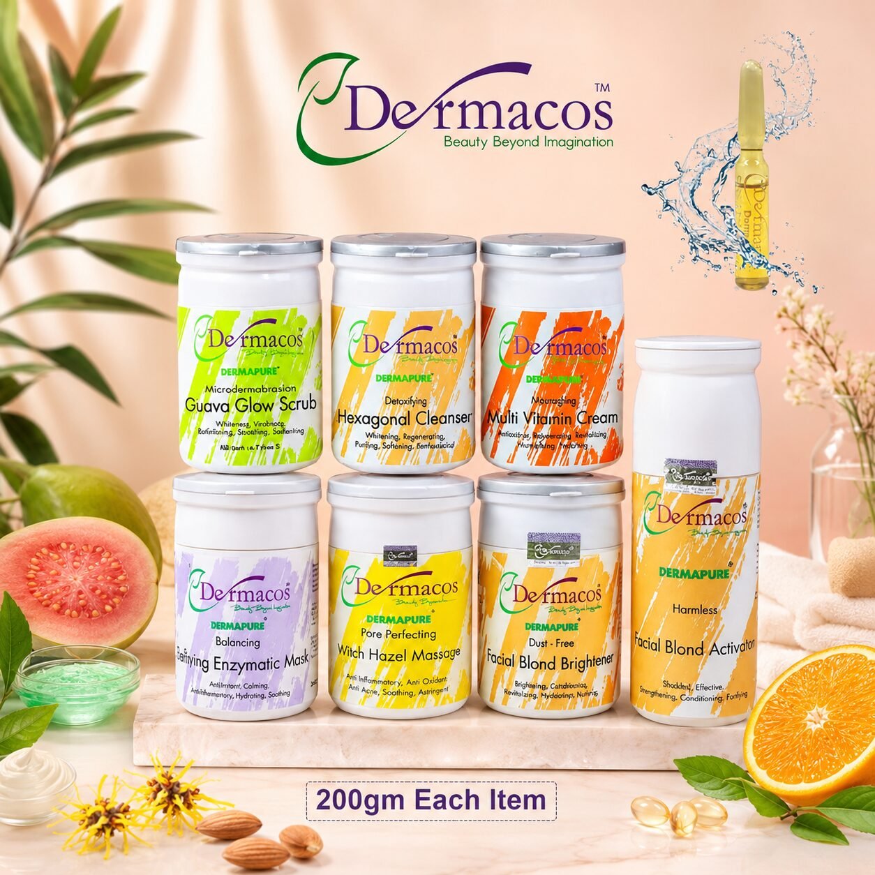 Dermacos Brighten Up Facial Kit (200gm) Pack of 7 + FREE Skin Lightning Ampoule (2ml) — view 1