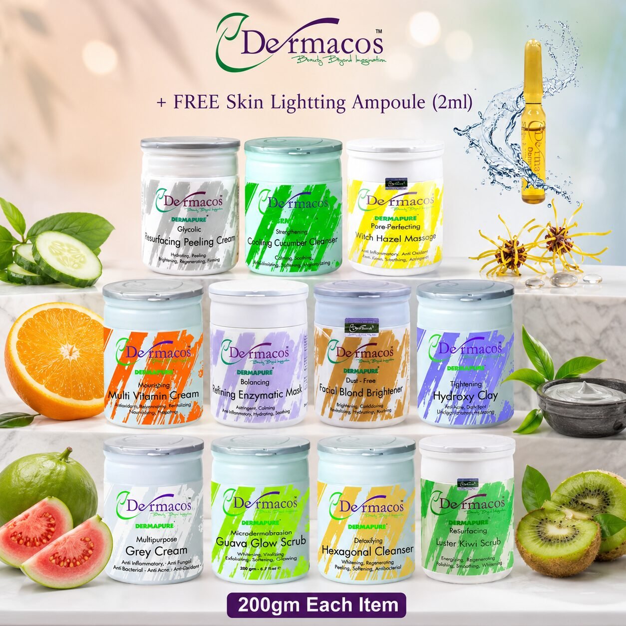 Dermacos Complete Facial Jars (200ml Each) Pack of 11 + FREE Skin Lightning Ampoule (2ml) — view 1
