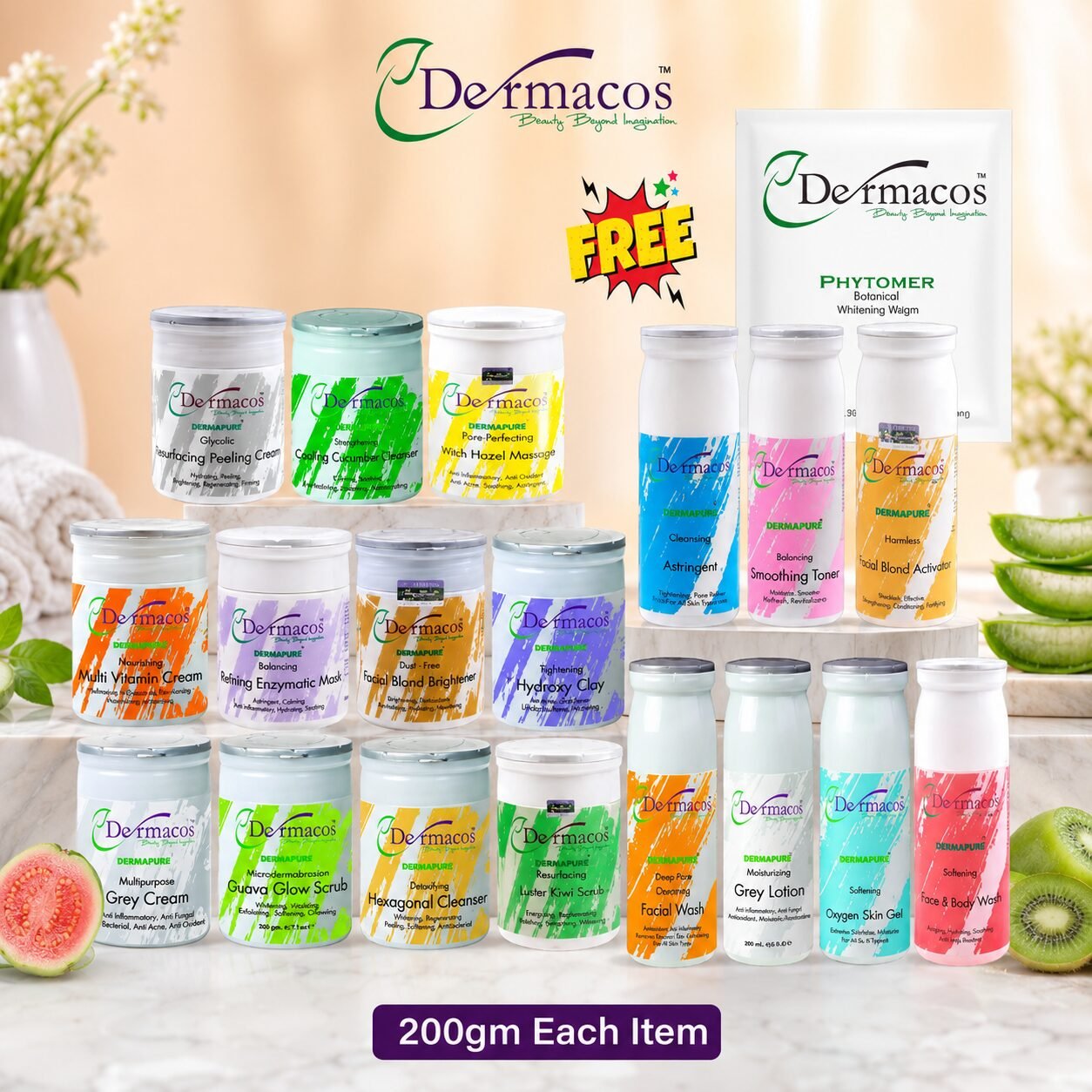 Dermacos Complete Facial Kit (200gm Each) Pack of 18 + FREE Phytomer Botanical Whitening Mask (30gm) — view 1