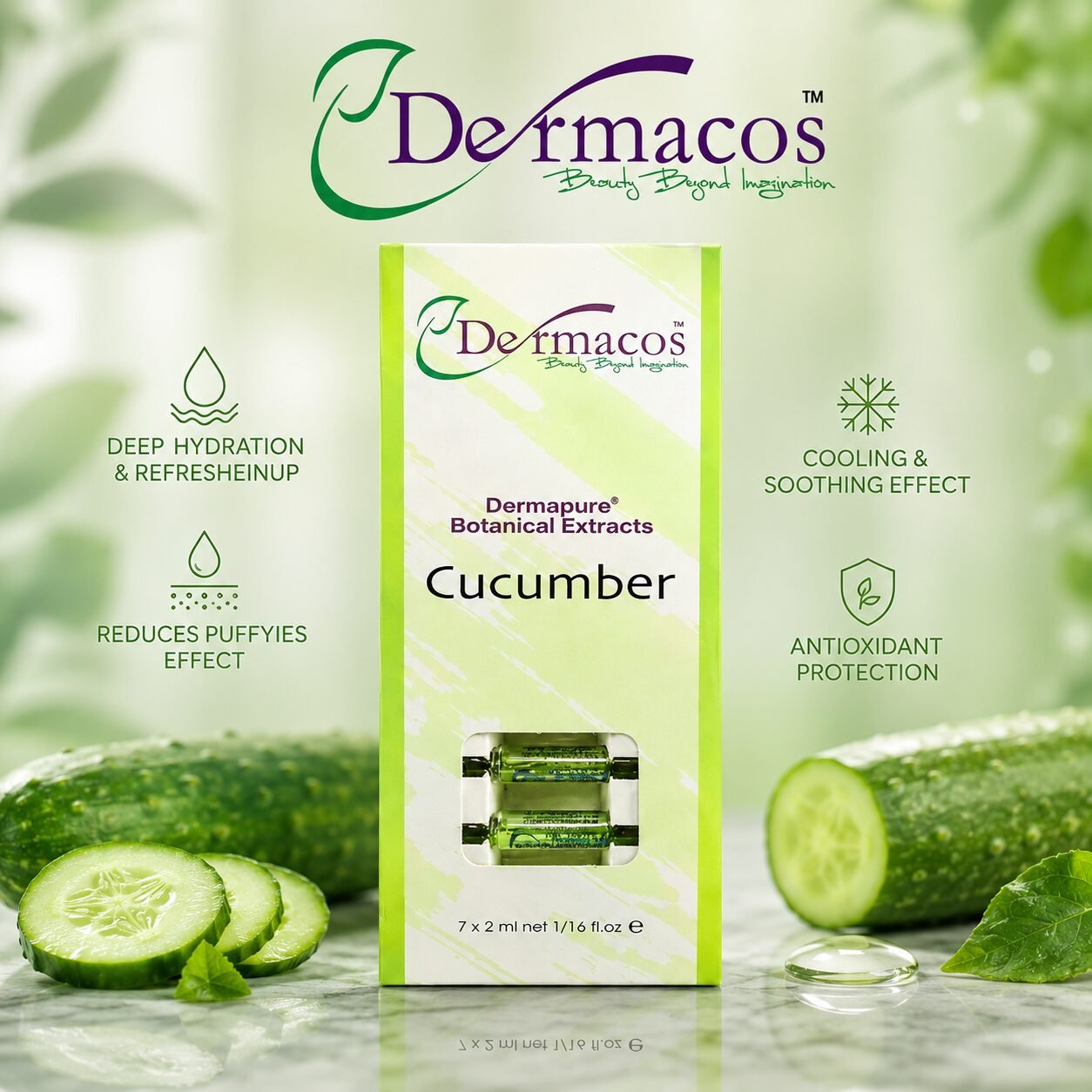 Dermacos Dermapure Botanical Cucumber Ampoule (2ml) Pack of 7 — view 1
