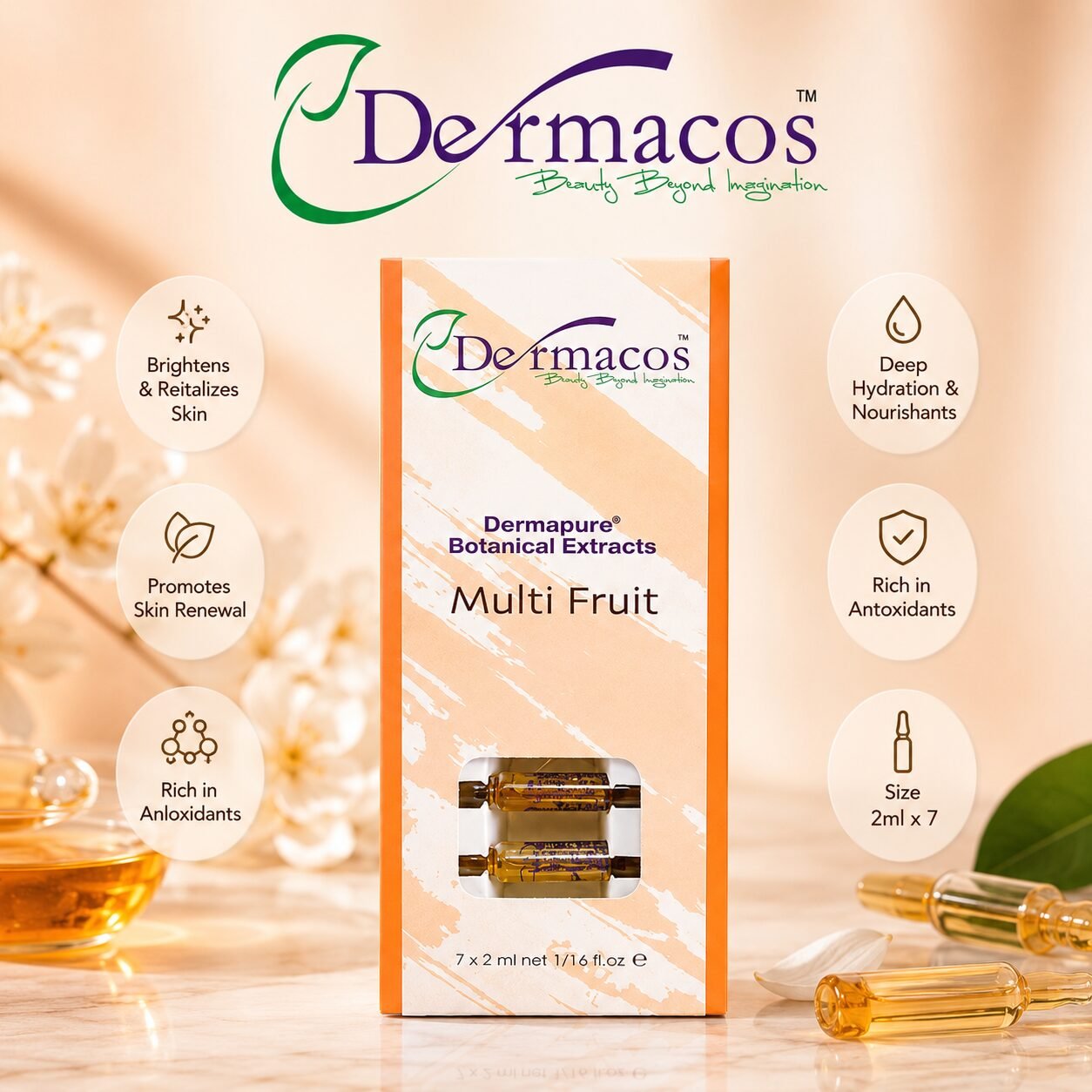 Dermacos Dermapure Botanical Multi Fruit Ampoule (2ml) Pack of 7 — view 1