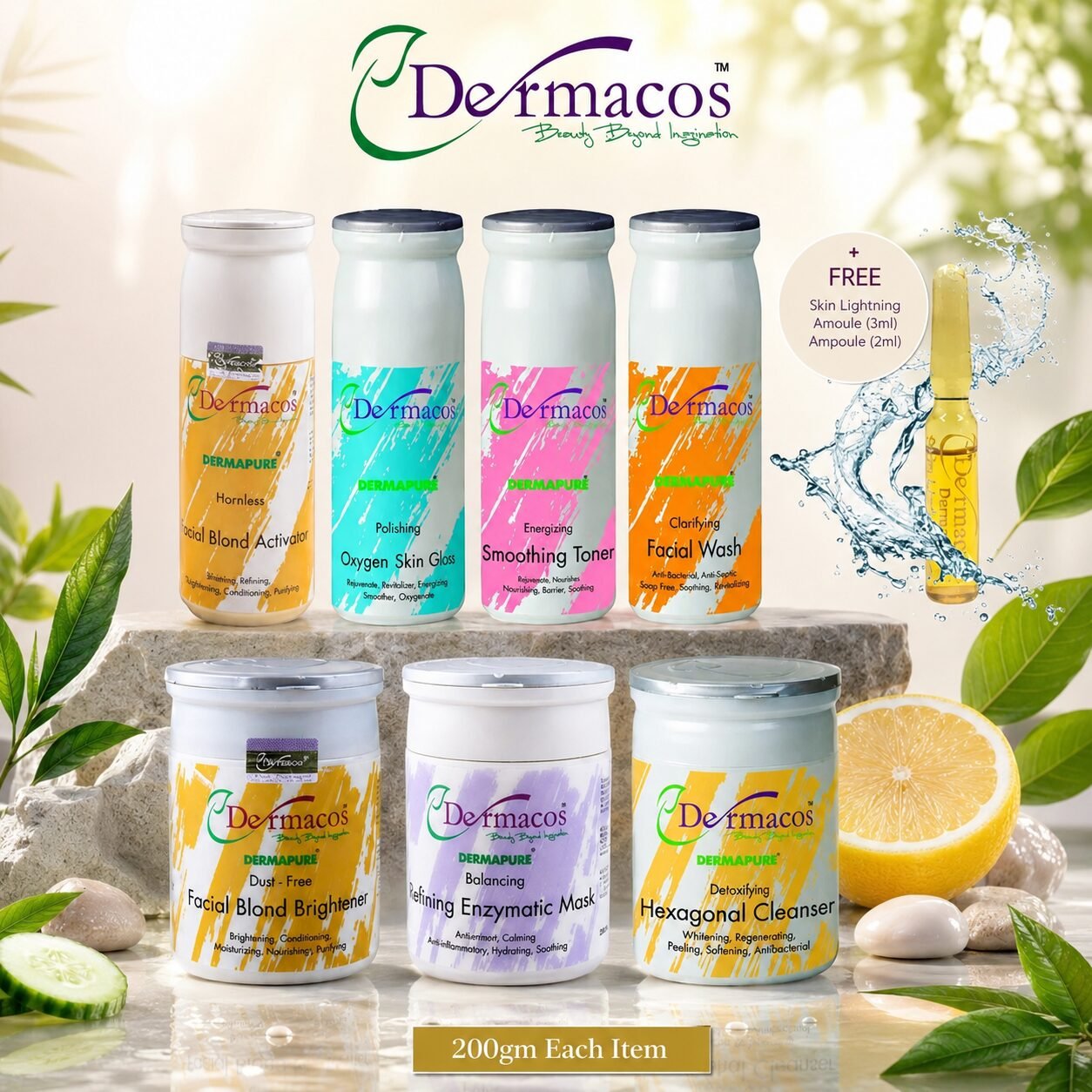 Dermacos Flawless Fusion Facial Kit (200ml Each) Pack of 7 + FREE Skin Lightning Ampoule (2ml) — view 1