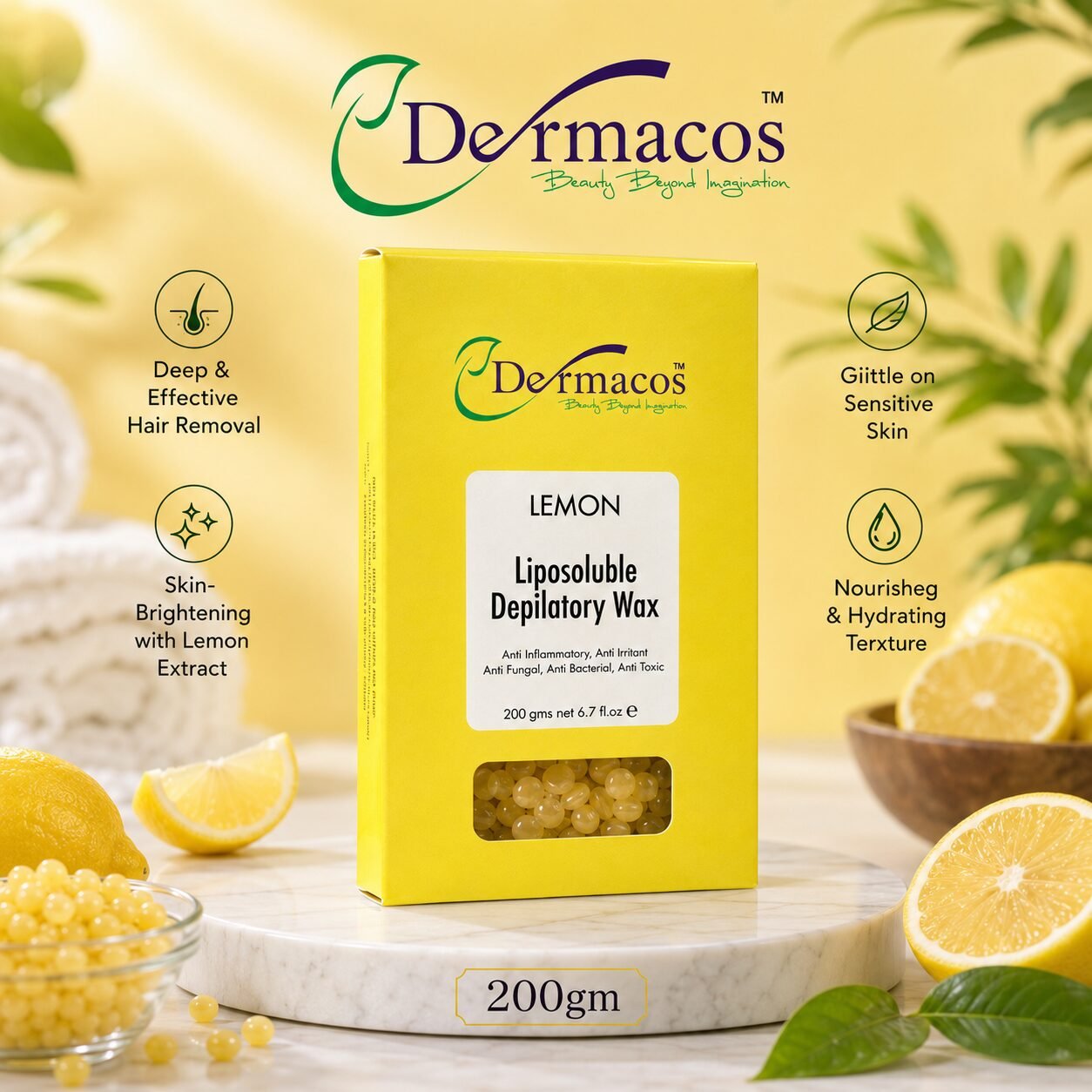 Dermacos Lemon Liposoluble Depilatory Wax (200gm) — view 1