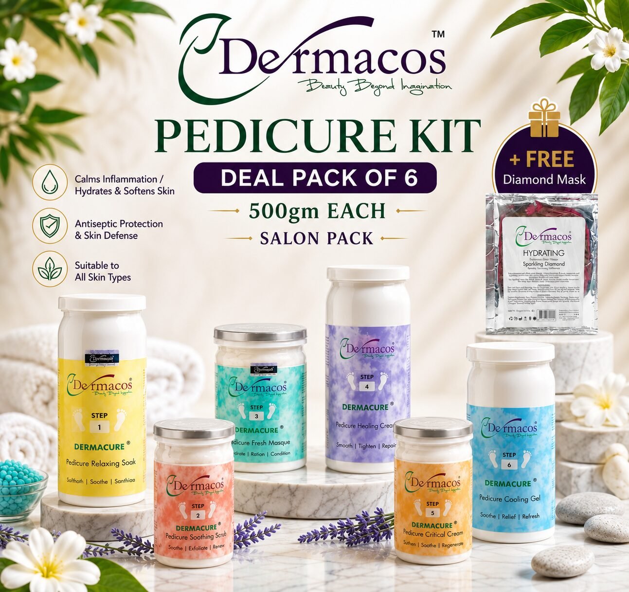 Dermacos Pedicure Kit (500ml Each) Salon Pack Pack of 6 + FREE Diamond Mask — view 1