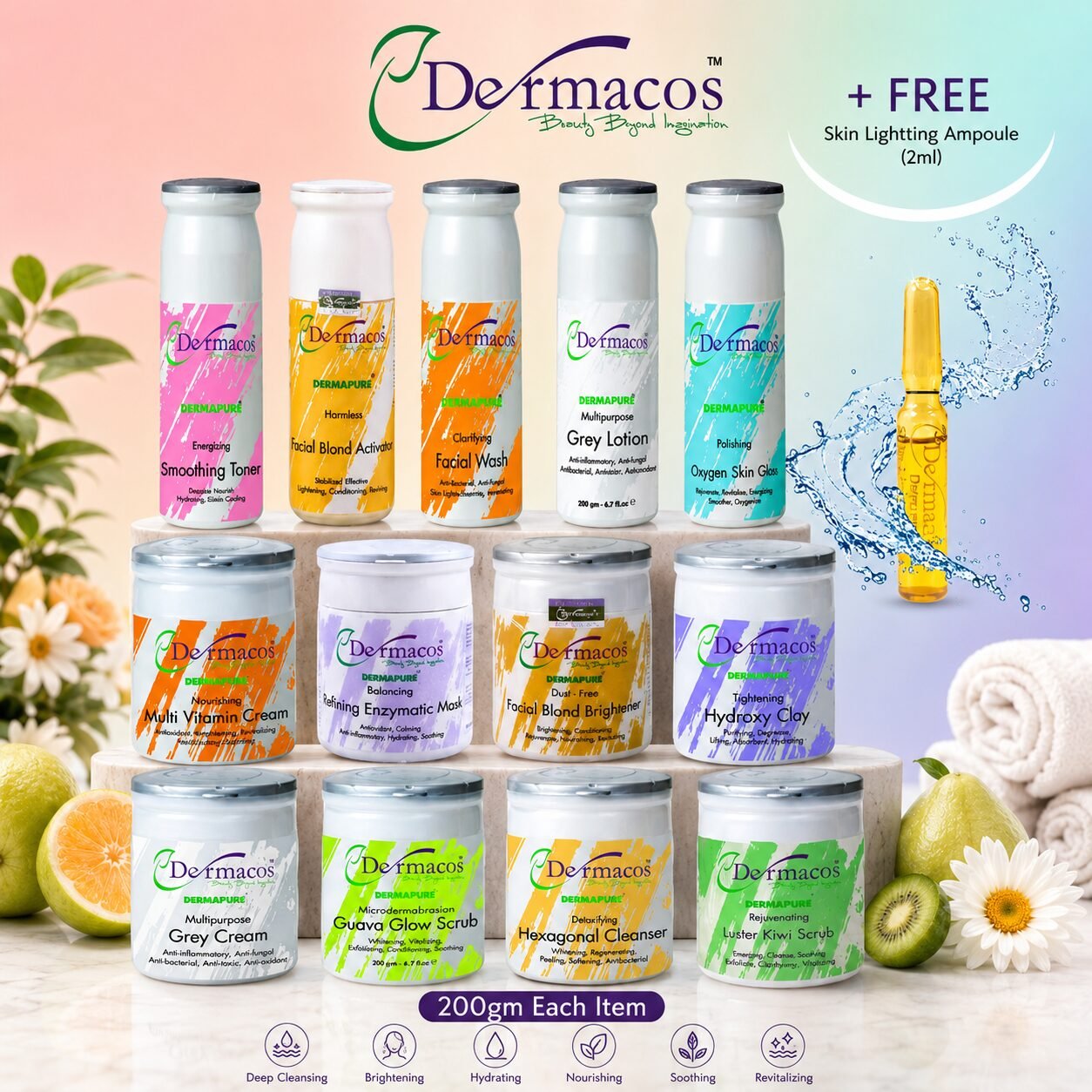 Dermacos Whitening Facial Kit (200gm Each) Pack of 13 + FREE Skin Lightning Ampoule (2ml) — view 1