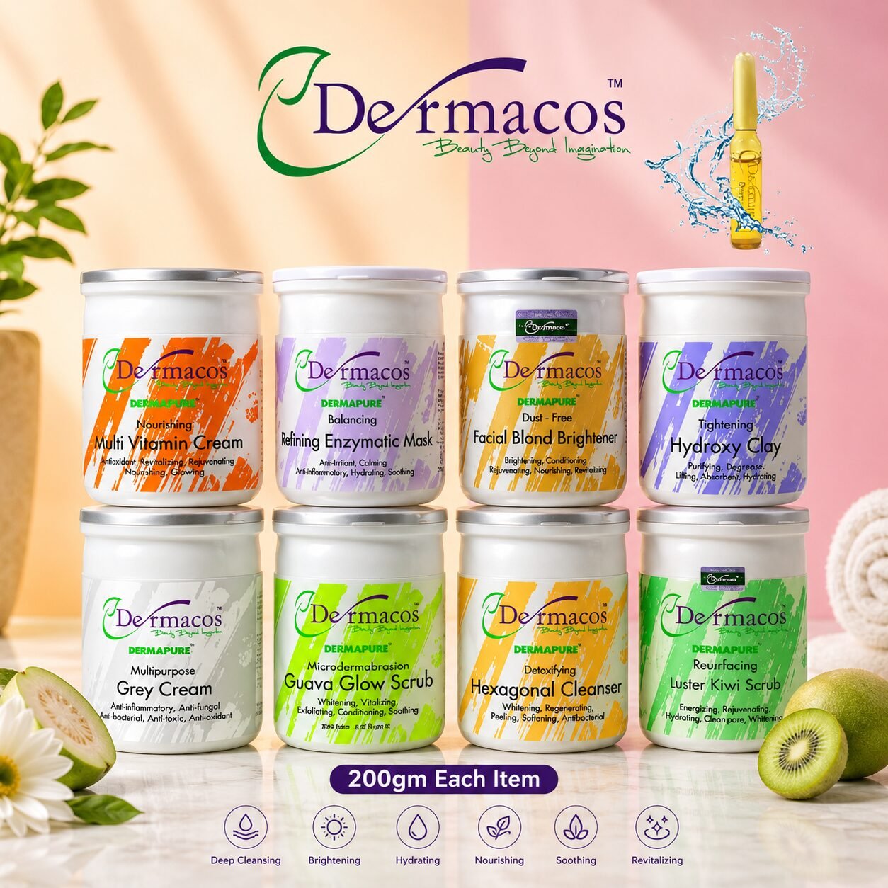 Dermacos Whitening Facial Kit Jars (200gm Each) Pack of 8 + FREE Skin Lightning Ampoule (2ml) — view 1