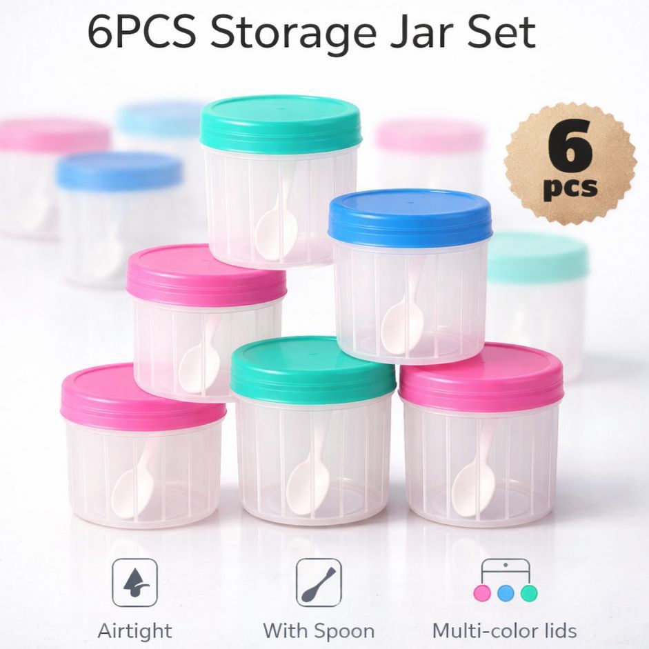 6 Pcs Plastic Storage Jar Set with Spoons — view 1