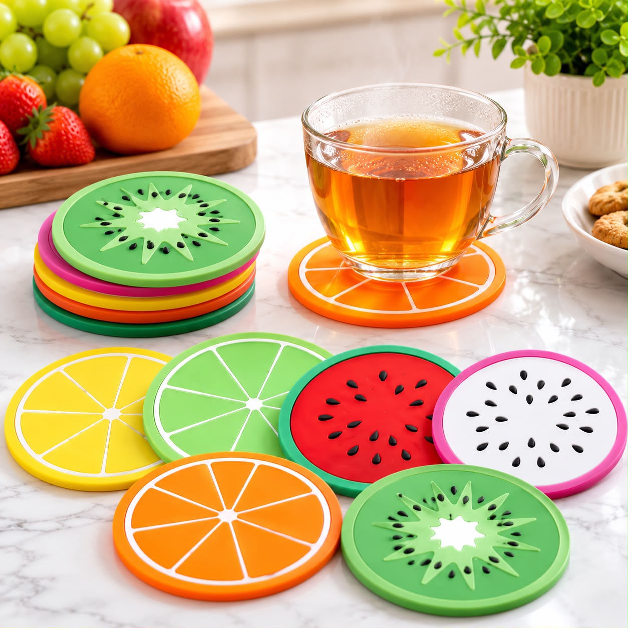 7 Pcs Silicone Fruit Tea Cup Mats — view 2