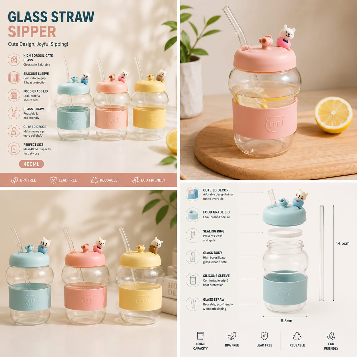 Cute Glass Straw Sipper — view 1