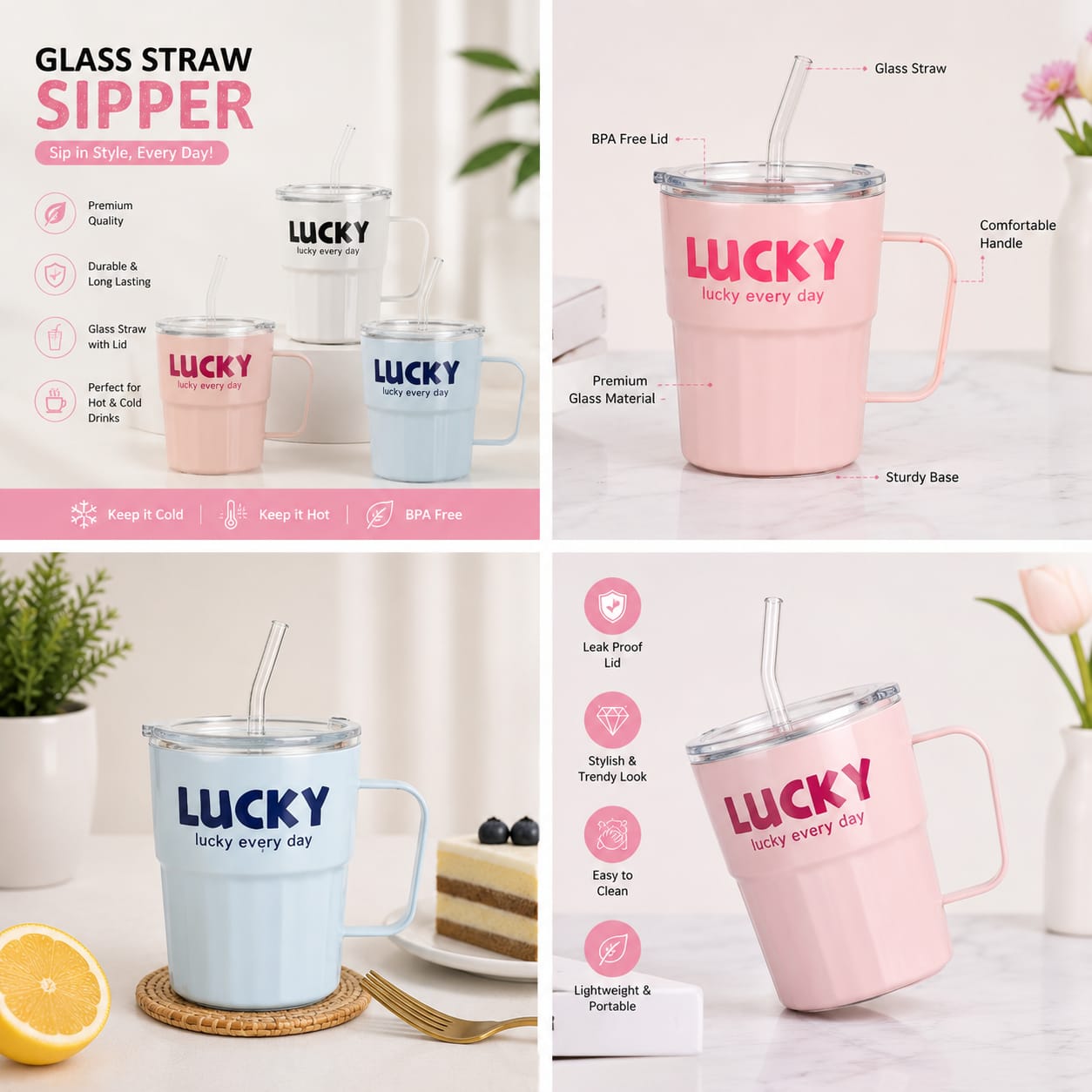 Lucky Glass Straw Cup — view 1