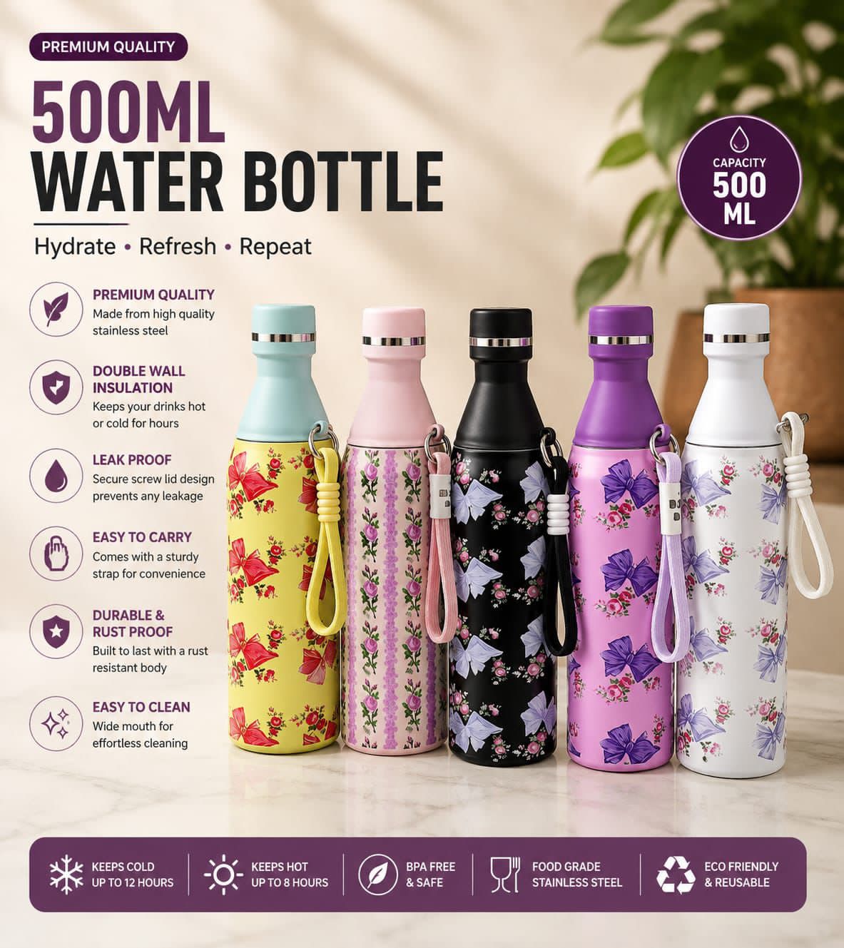 500ml Insulated Stainless Steel Water Bottle — view 1