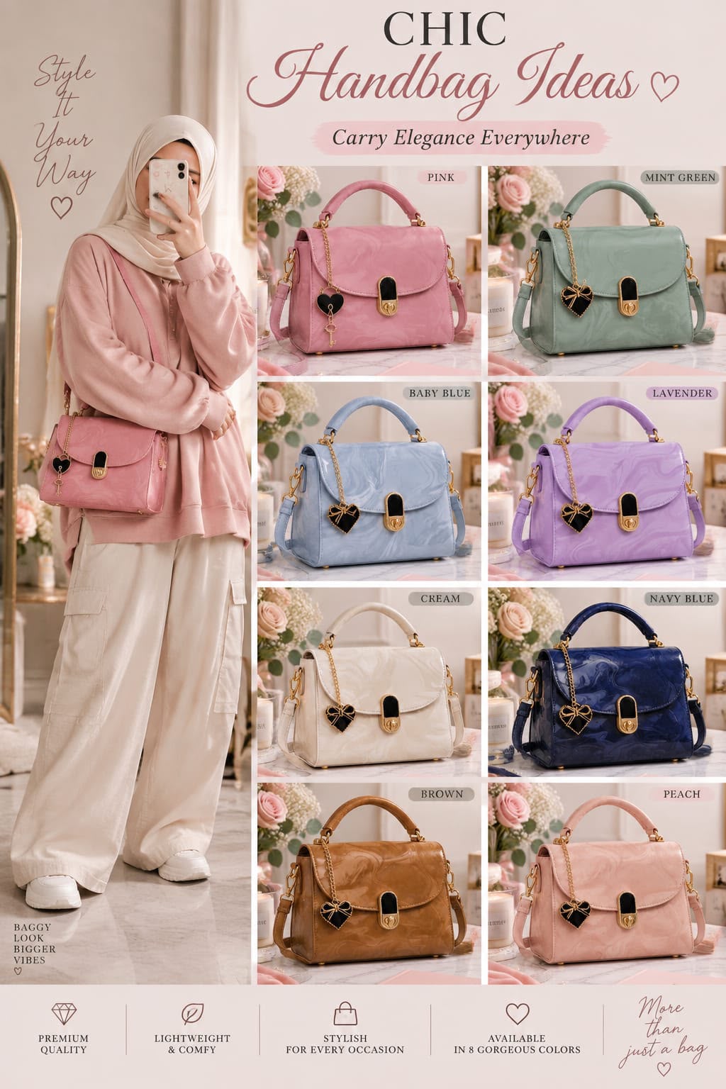 Cross Body Bag with Heart Keychain for Girls — view 11