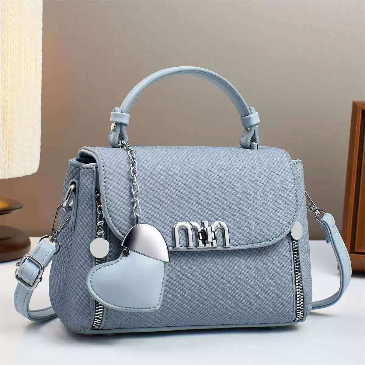 Imported Top Handle Bag with Heart Keychain & Dust Bag — view 1