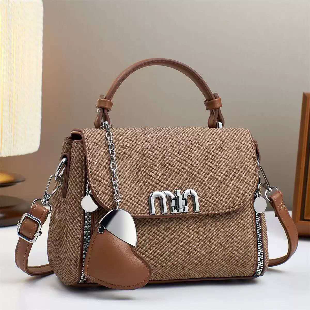 Imported Top Handle Bag with Heart Keychain & Dust Bag — view 2