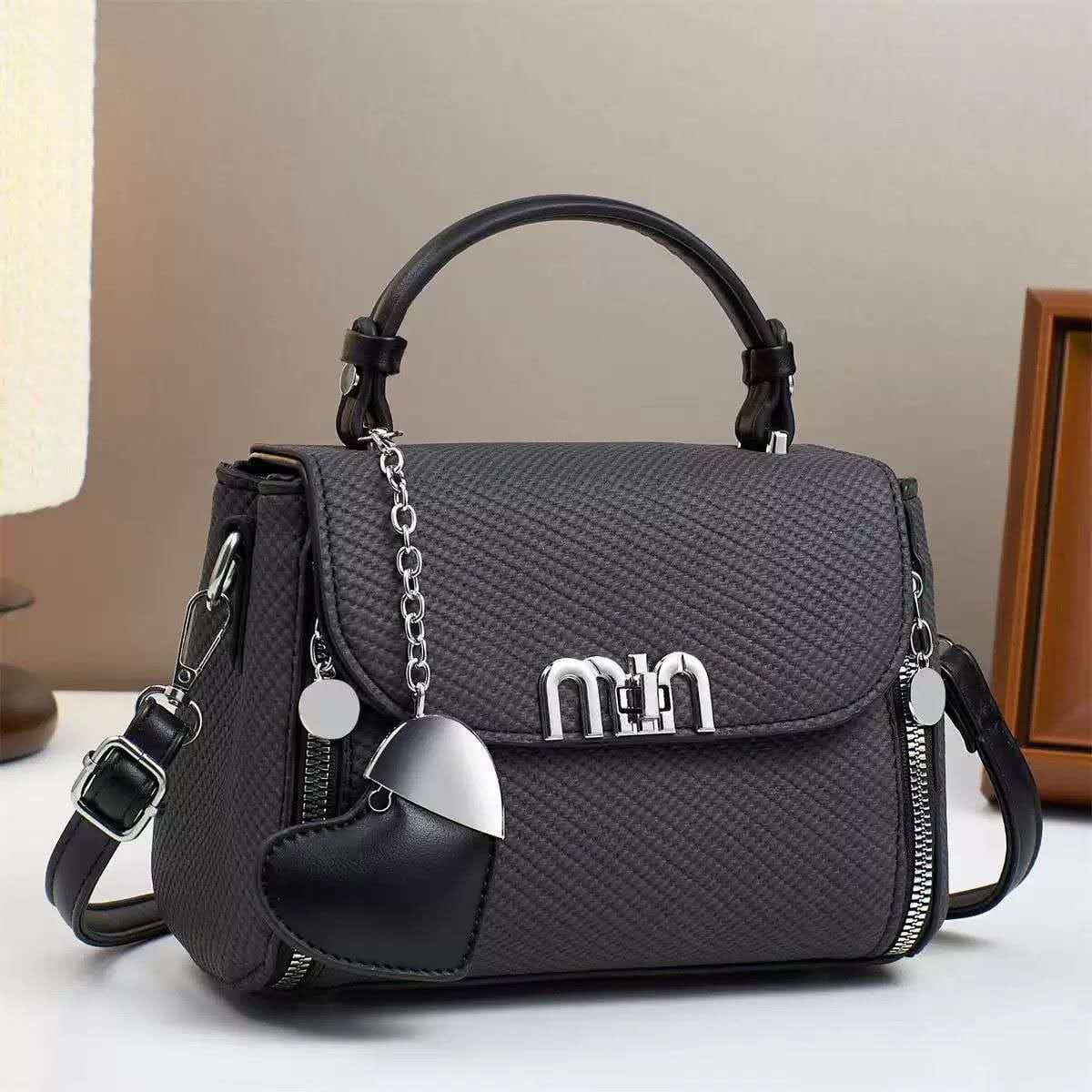 Imported Top Handle Bag with Heart Keychain & Dust Bag — view 3