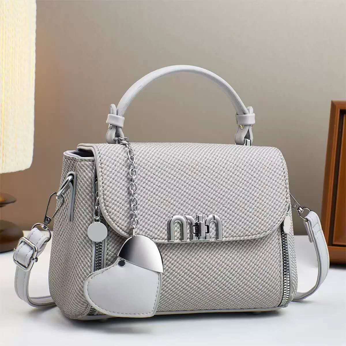 Imported Top Handle Bag with Heart Keychain & Dust Bag — view 4