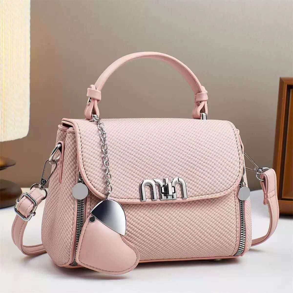 Imported Top Handle Bag with Heart Keychain & Dust Bag — view 5