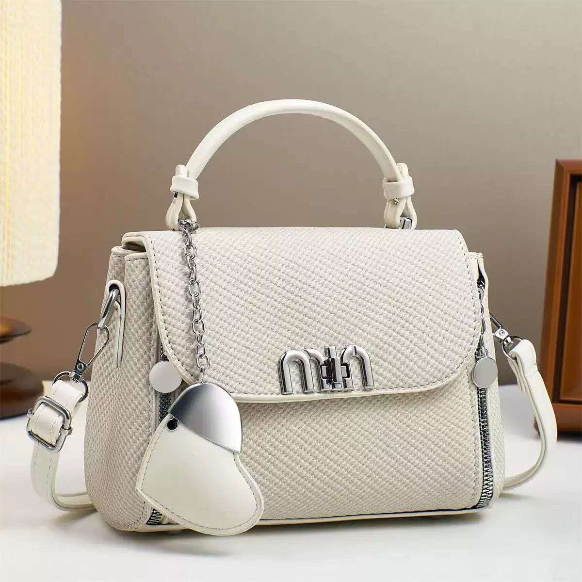 Imported Top Handle Bag with Heart Keychain & Dust Bag — view 6