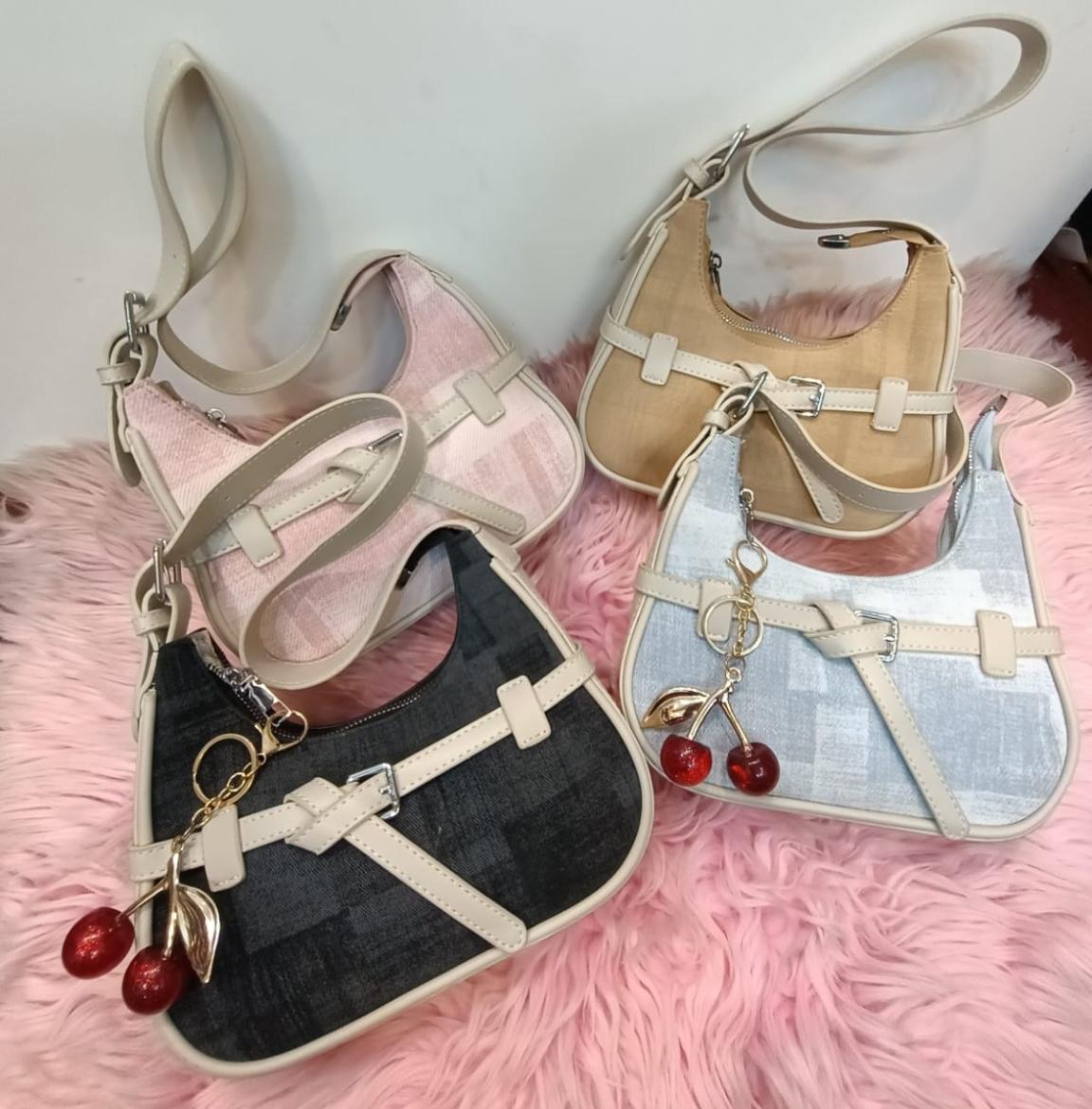 Imported Shoulder Bag with Cherry Keychain & Dust Bag — view 1