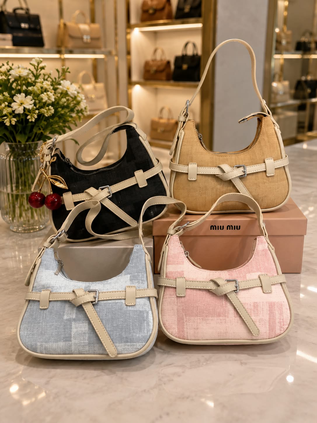 Imported Shoulder Bag with Cherry Keychain & Dust Bag — view 13