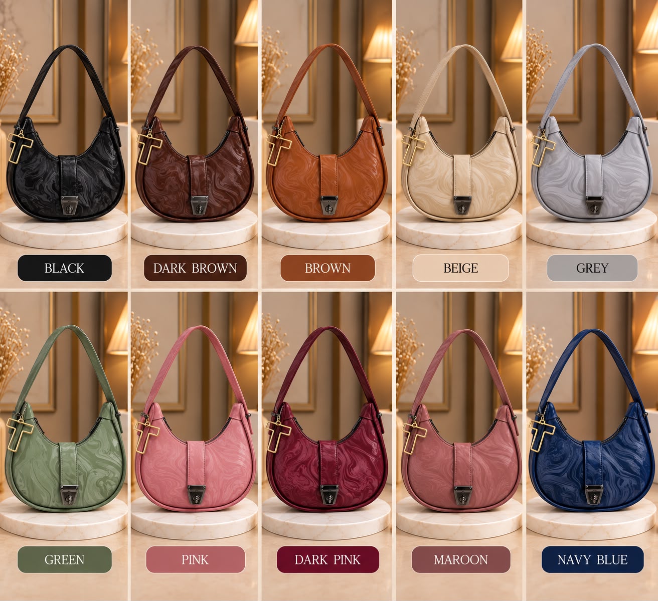 Marble Texture Moon Style Bag with Alphabet Keychain — view 1